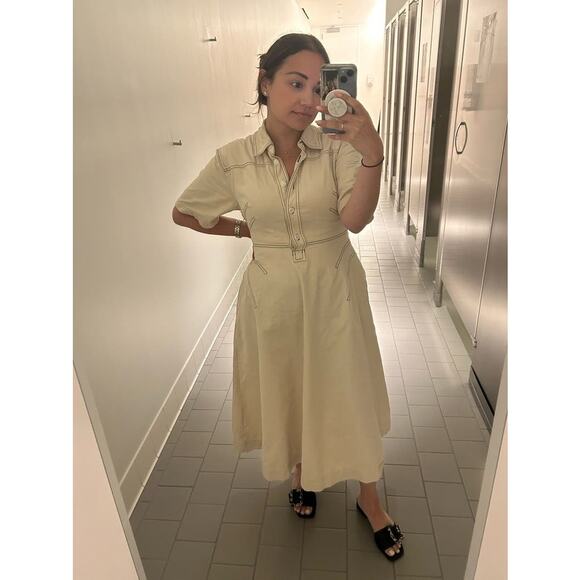 ROSETTA GETTY COLLECTIVE Off White Beige Twill 100% Cotton Bone Dress Size 10 - Picture 12 of 12